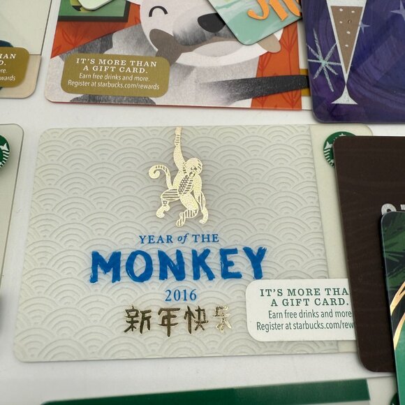 Lot of 24 Starbucks Cards 2015 to 2019 Year of The Monkey & Dog Braille– NICE! - Picture 7 of 12